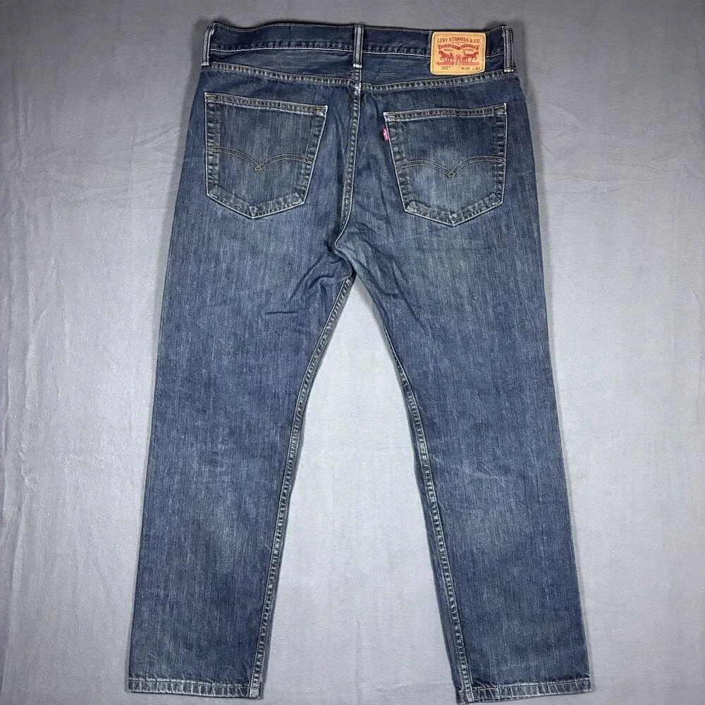 Levis Mens Jeans 502 36 x 30 Taper Fit Light Blue Stretch Cotton Medium Wash